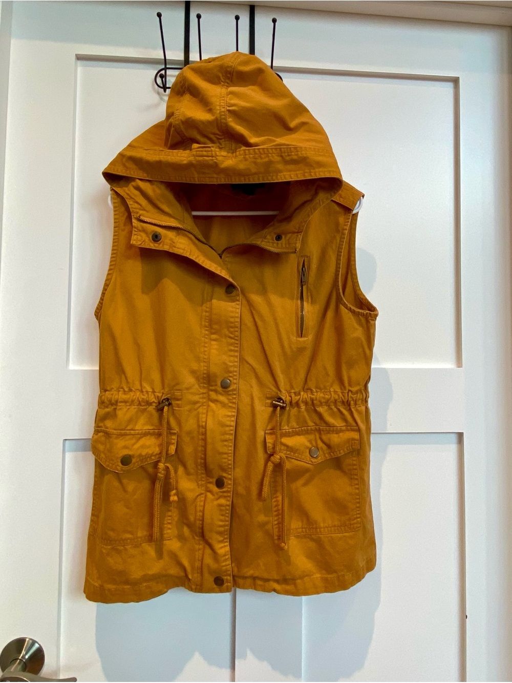 Zenana Outfitters Hooded Utility Vest in Mustard size Large